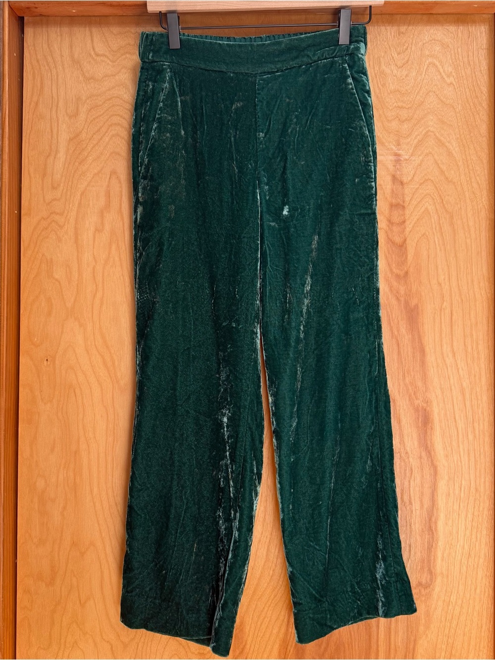 XS J. Crew Green Velvet Pants w/Stretchy Waist + Pockets